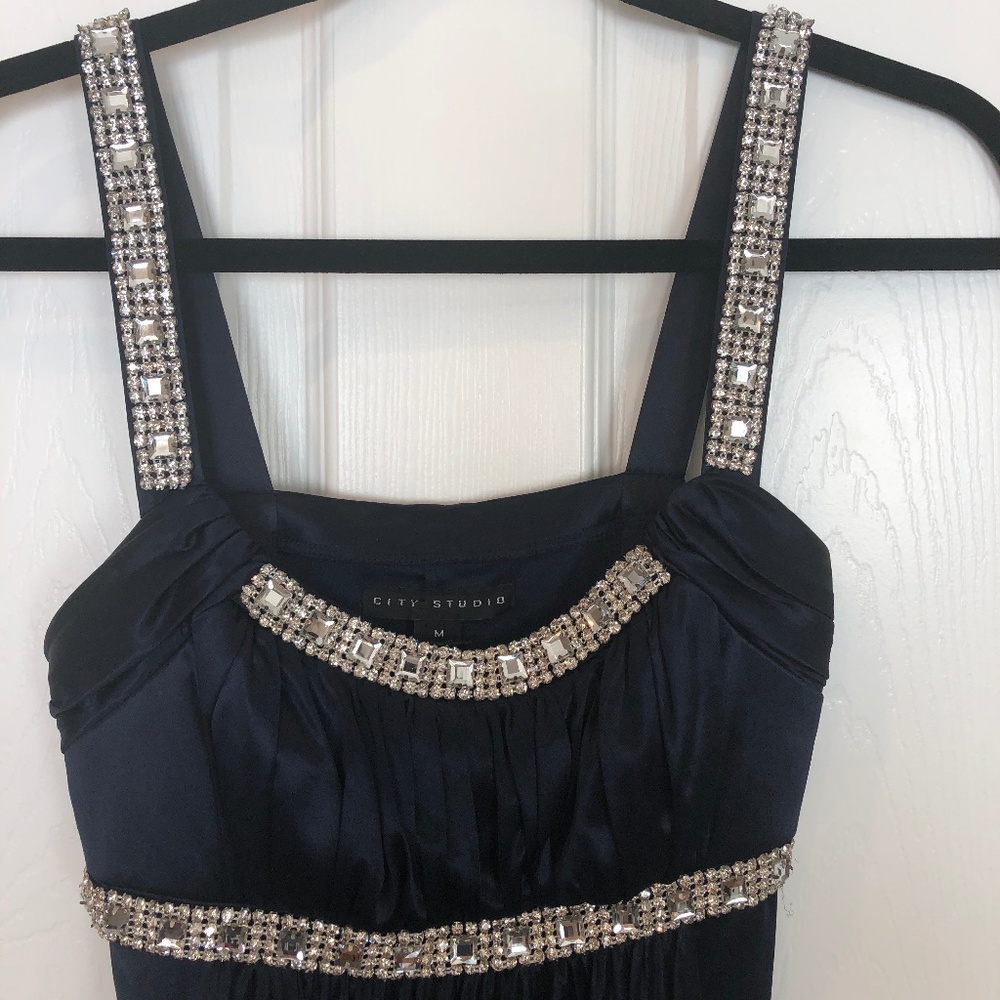 Navy Blue Satin Gown - Picture 2 of 5
